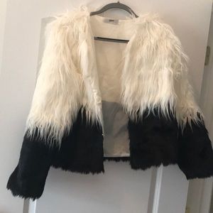 Black and white faux fur jacket